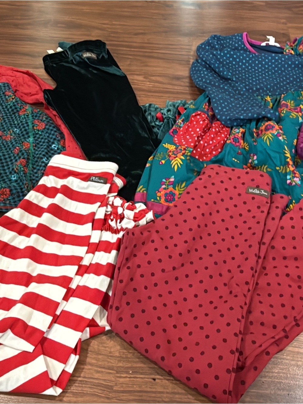Assorted Girls' Clothing Lot with Red, Teal & Navy Pieces